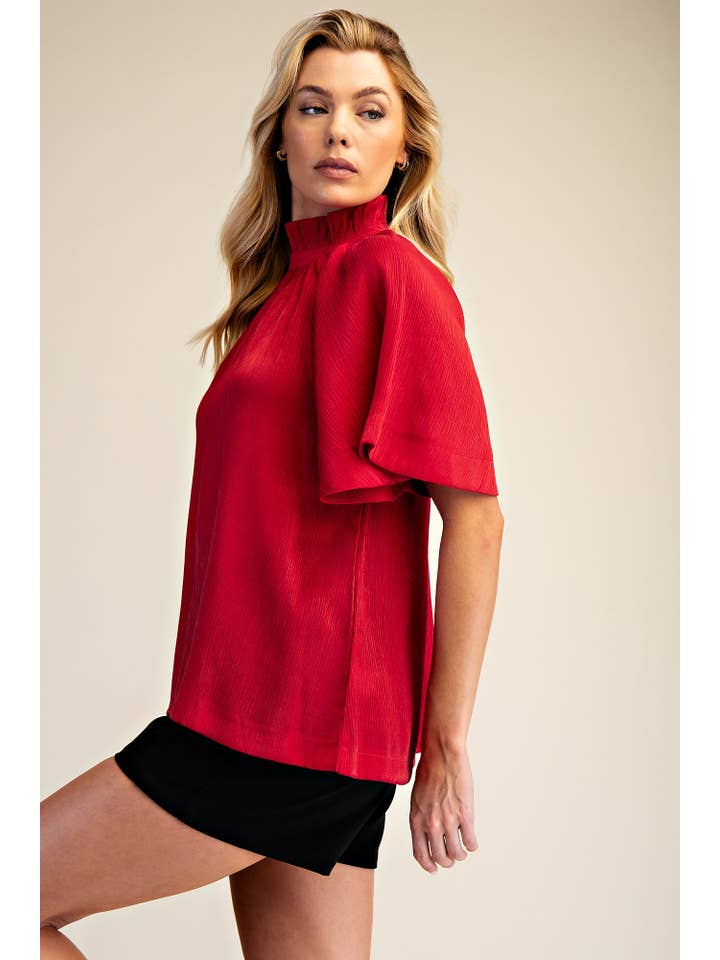 Glam - Wholesale Blouse - Women's - Ruffle Neck Raglan Sleeve Blouse5