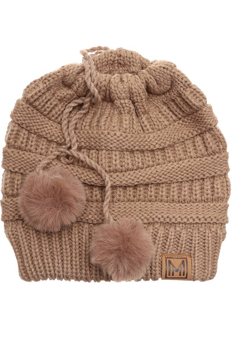 Fashion City - Wholesale Beanie - Women's - Women's Ponytail Adjustable Pom String Knit Hat15