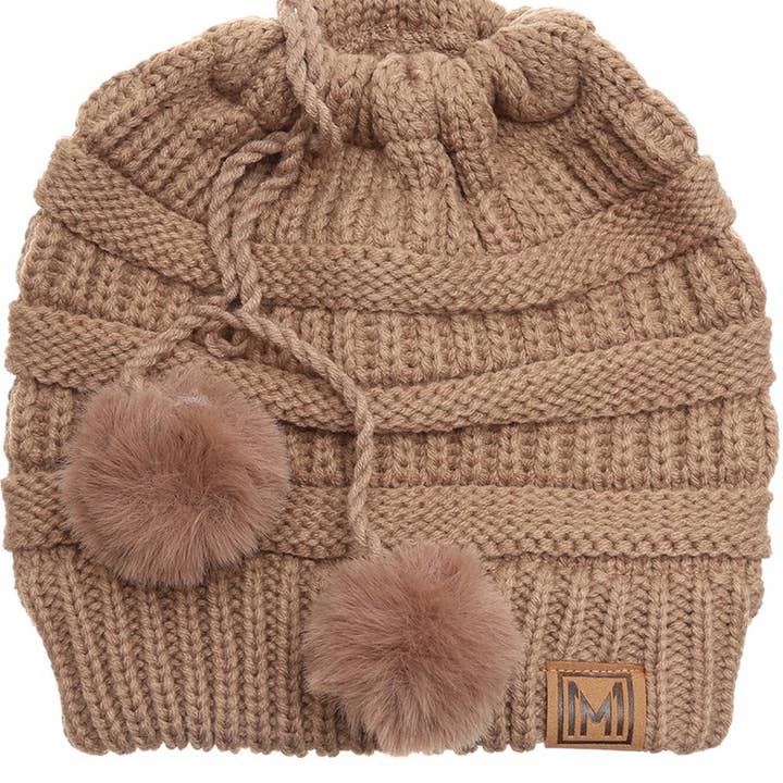 Fashion City - Wholesale Beanie – Women's - Women's Ponytail Adjustable Pom String Knit Hat15