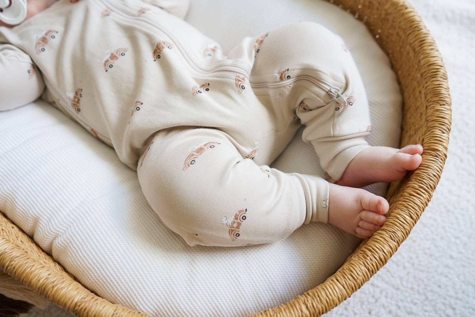 Beige Classic Car Zip Romper for wholesale on Faire6