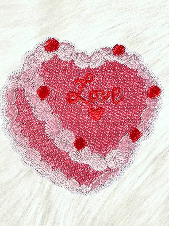 Love Cake Pink Embroidery Iron On Patch for wholesale by Scratch Decor