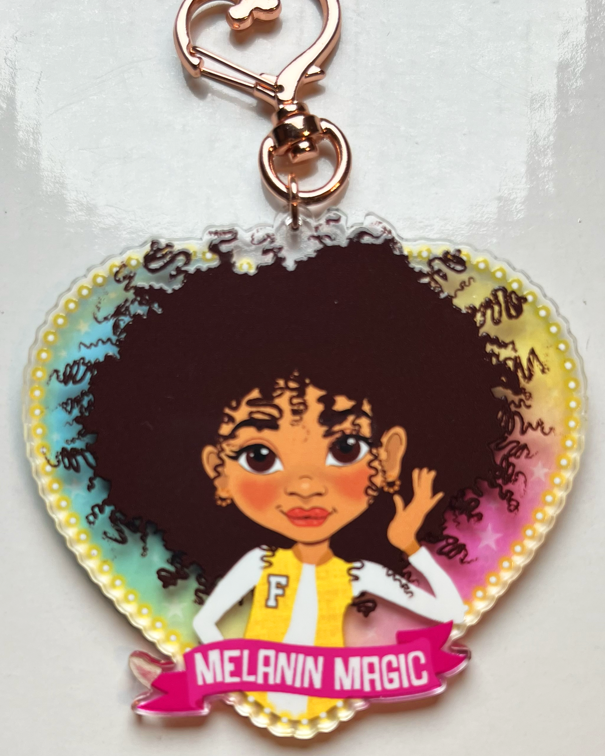 Fefus Designs - Wholesale Keychain - Kids - Melanin Magic Afro Mixed Race Girl Keyring/ Bag Charm by Fefus Designs5