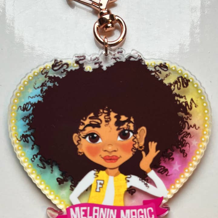 Fefus Designs - Venta al por mayor Llavero - Niños - Magia de Melanina Llavero/Colgante de Bolso para Chica de Raza Mixta Afro por Fefus Designs5
