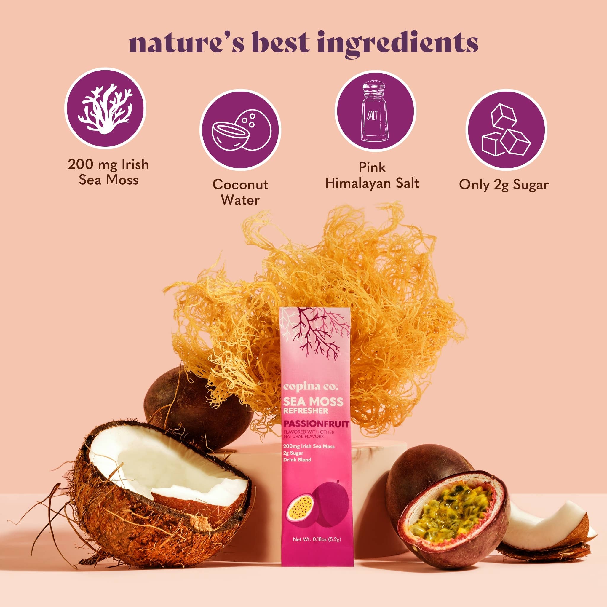 Copina Co. - Wholesale Drink Mix - Passionfruit Sea Moss Refresher Drink - 16 Stick Pk Pouch5