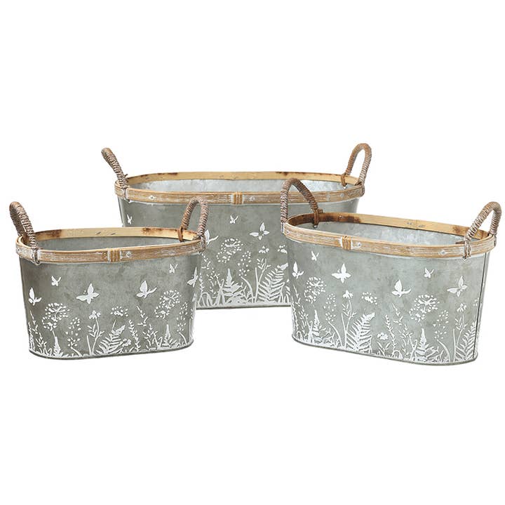 Heaven Sends – wholesale Bucket/pail – BUTTERFLY & FLOWER METAL BUCKET SET