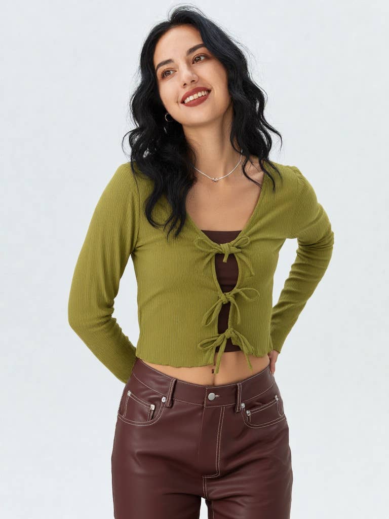 VERY J - Wholesale Knit Top - Women's - VT15148-3-Strap Tie V Neck Crop Top0