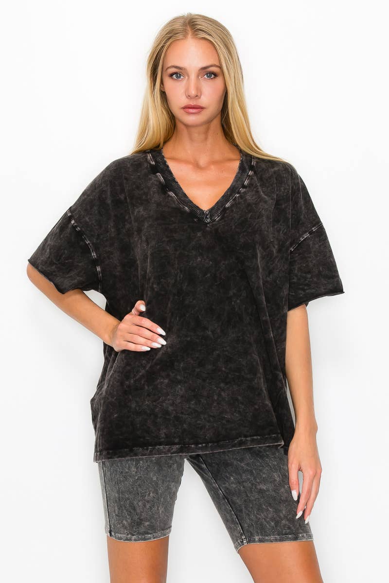 J.Her - Vente T-shirt – femme - T-shirt col en V MineralWash quotidien HT41664