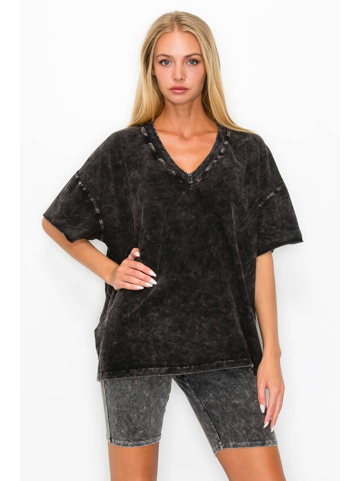 J.Her - Vente T-shirt – femme - T-shirt col en V MineralWash quotidien HT41664