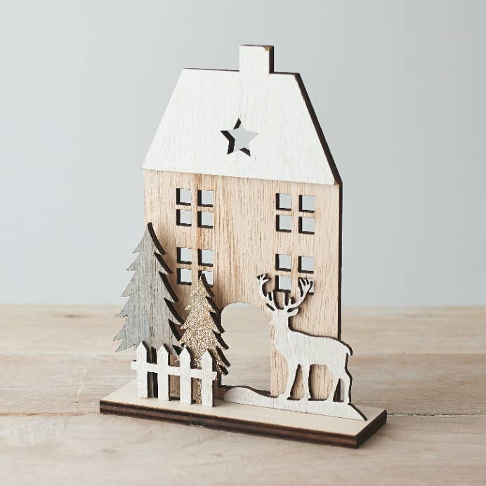 Neutral Wooden House, 18cm for wholesale by Gainsborough Giftware x Portland Living