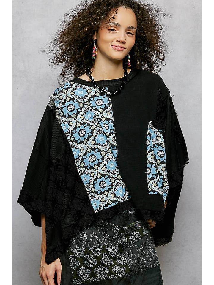 Pol Clothing - Wholesale Blouse - Women's - Round Neck Double Gauze Floral Woven Top1