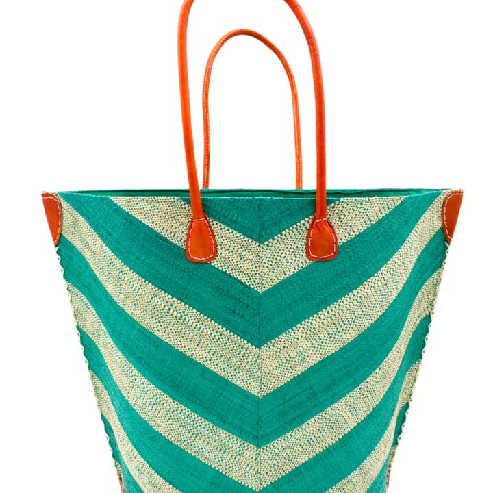 Shebobo - Wholesale Shoulder Bag - Unisex - Santa Cruz Wide Stripe Chevron Large Straw Tote Bag