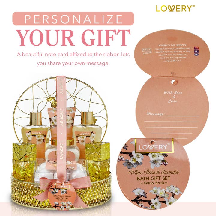 Lovery - Vente Set de bain et corps - Panier cadeau pour le bain et le corps - Rose blanche - Parfum 13 pièces5
