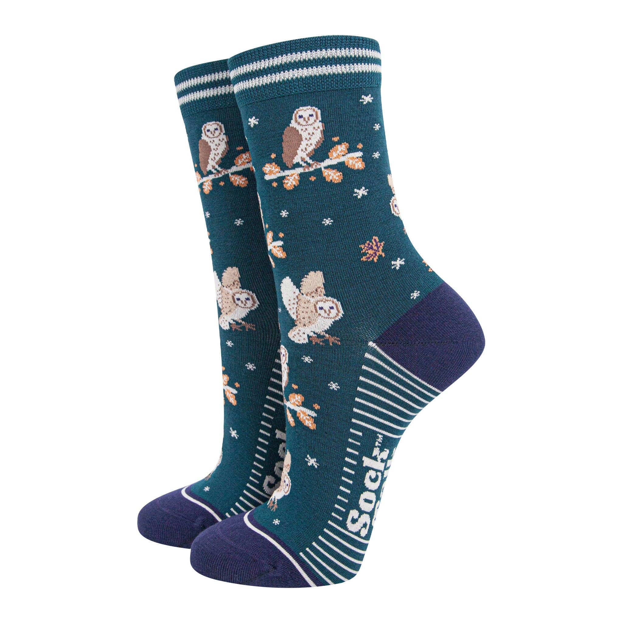 Sock Talk – wholesale Socks – Women's – Women's Bamboo Socks - Forest Green/Navy Blue, Barn Owls0