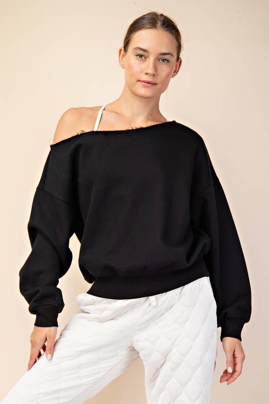 Sunday Morning - Wholesale Sweatshirt - Women's - T6899PL37 PLUS SIZE OFF SHOULDER FRENCH TERRY FLEECE TOP0