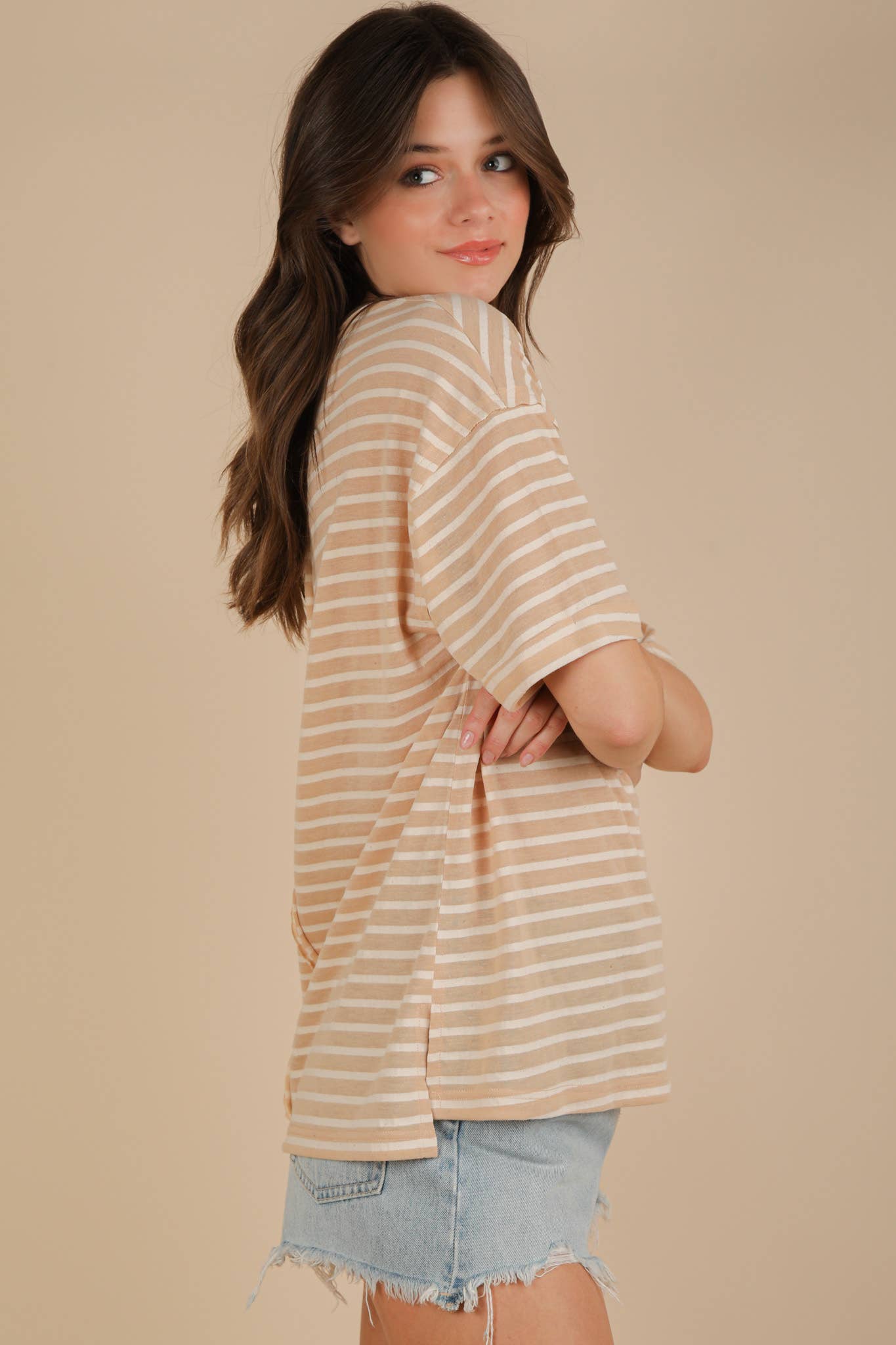 VERY J - Wholesale Knit Top - Women's - NT12167-Oversized Stripe Casual V-Neck Knit Top18