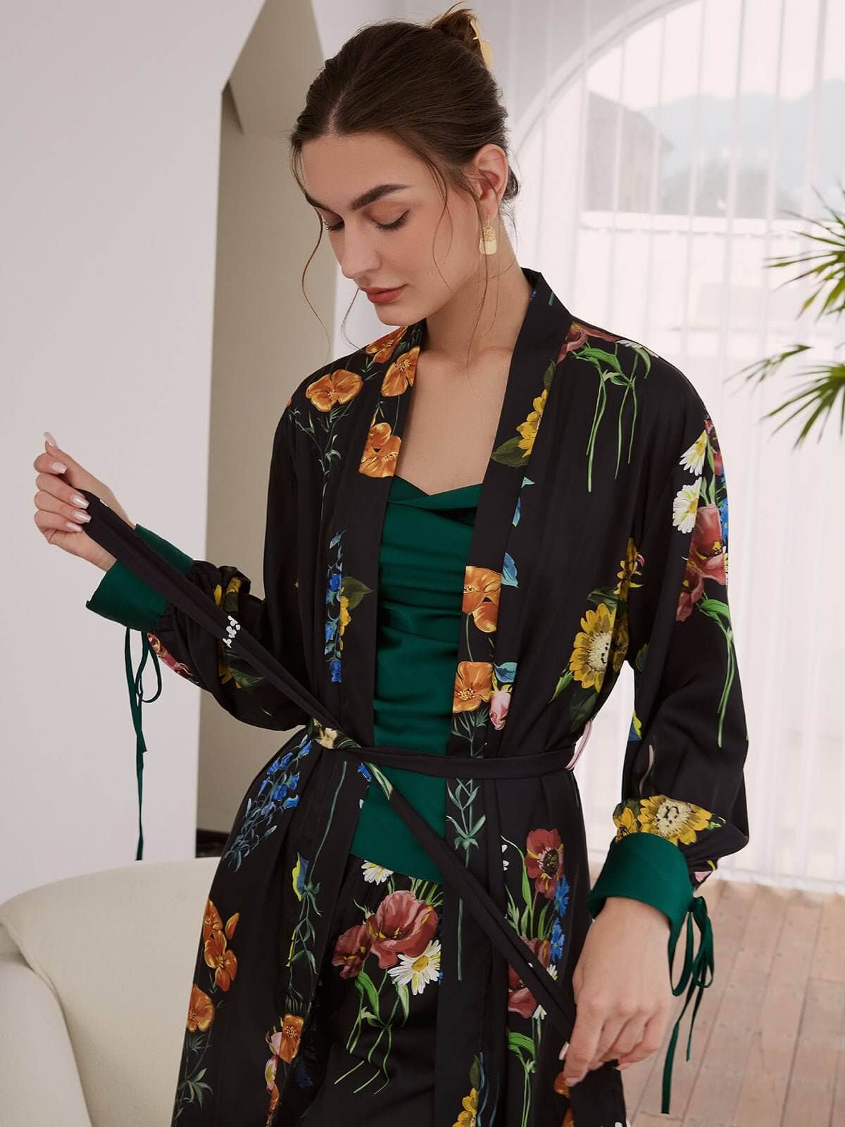 black Floral Pajama Set 3 Pcs for wholesale on Faire3