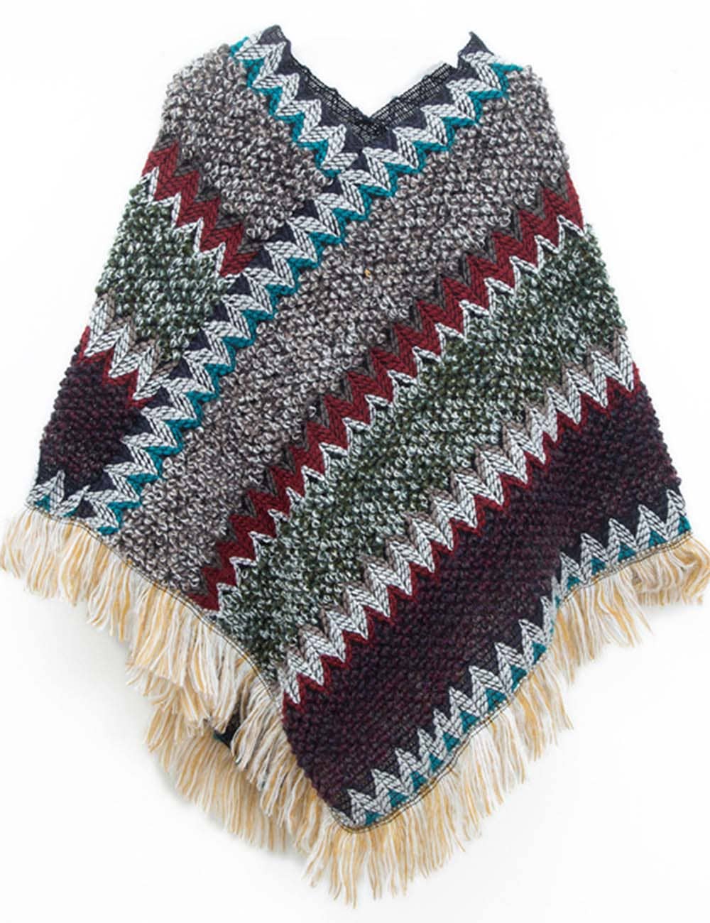 Sweetkama - Vente Poncho – femme - Châle à franges ethnique coloré chic pour femmes9