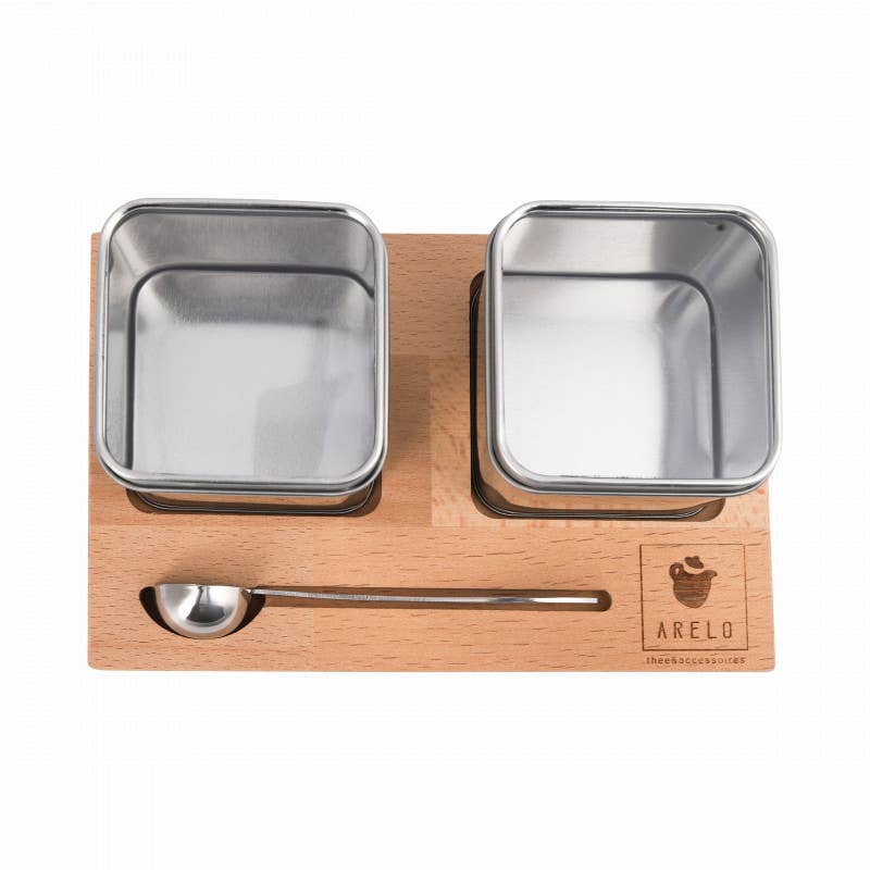ARELO - Wholesale Theeservies - Theeplank met 2 vensterblikjes en RVS maatlepel2