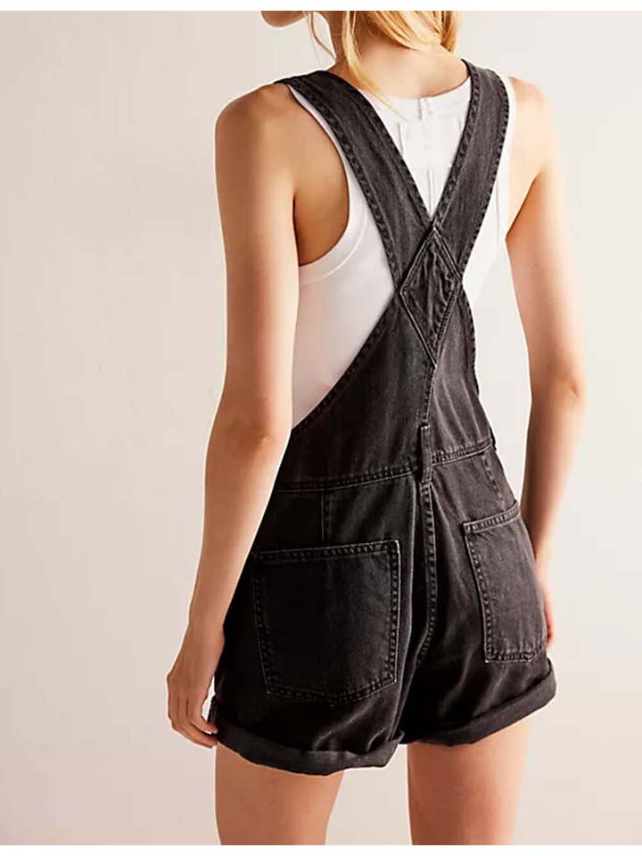 Sweetkama - Wholesale Romper - Women's - Ladies Solid Color Pocket Roll Denim Romper8