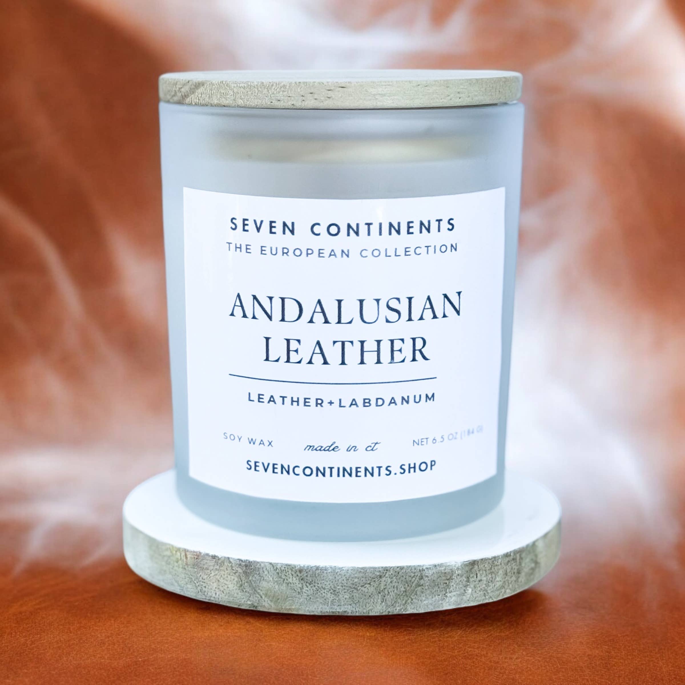 Seven Continents - Wholesale Jar/Filled Candle - Andalusian Leather Masculine Soy Candle -White Frosted Glass2