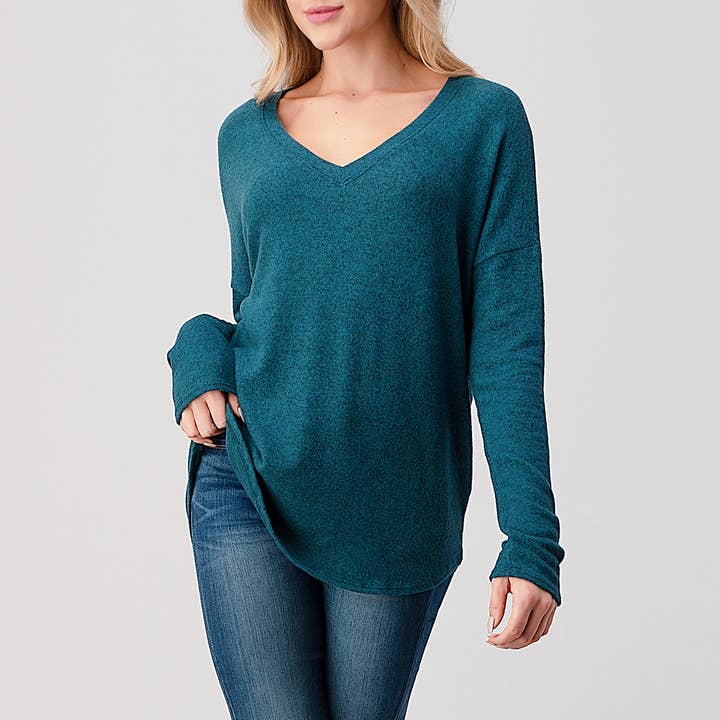 Heimious – Engroshandel Strikket top - Dame – Langærmet V-hals børstet strik top, 273862