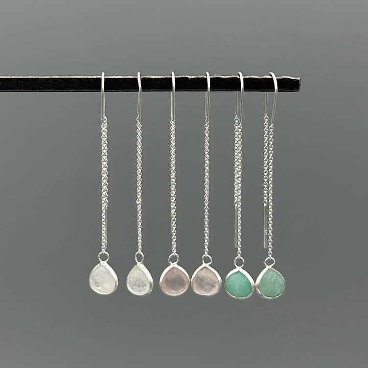 Something Silver - Wholesale Dangle Earrings - Silver Teardrop Stone Threaders