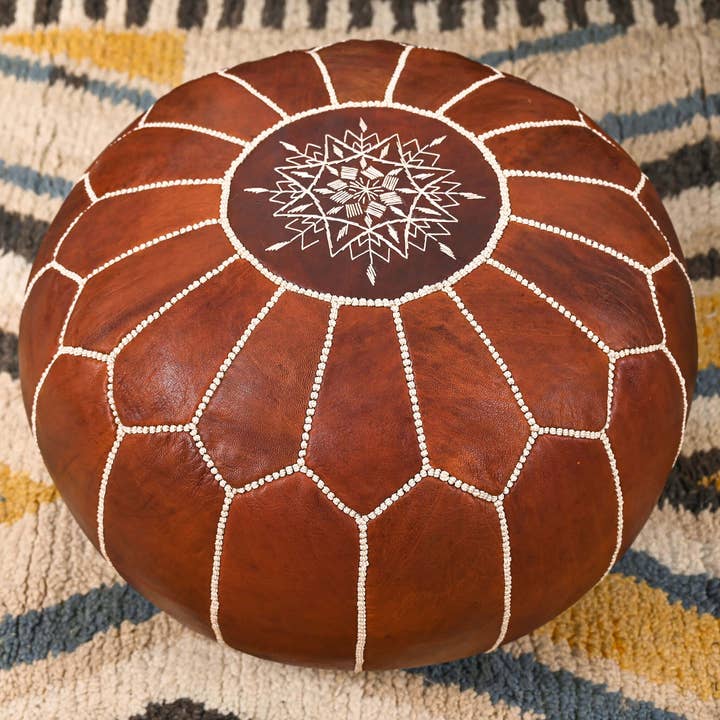 Moroccan Leather Ottoman footstool - Comfortable Pouf for wholesale by King Of Handmade
