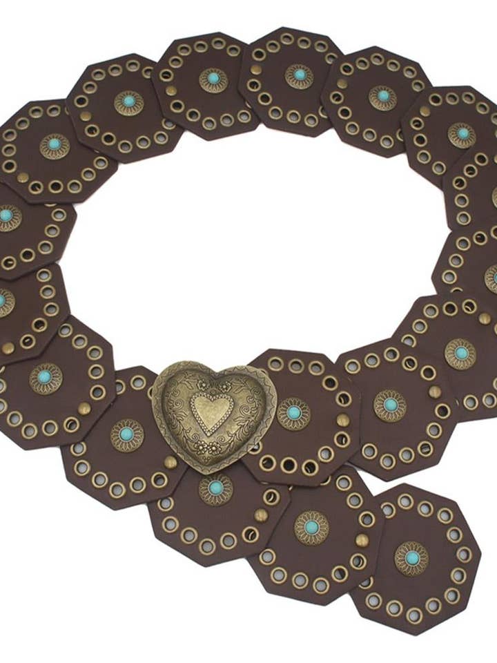 Heart In Hexagon Disc Cab Concho Hip Belt IW-75108BGO for wholesale by anbfashion