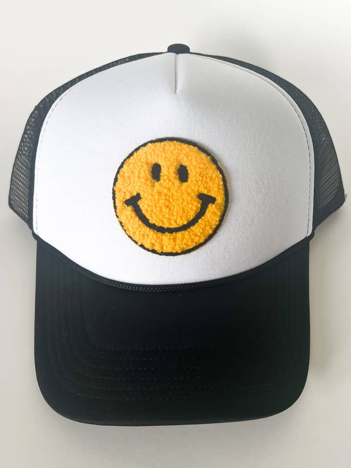 Smiley Trucker Hat - Black + White for wholesale by 402threads