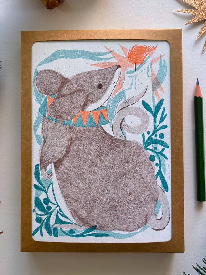 Midnight Mistletoe Mouse Boxed Set of 6 Cards for wholesale by Lillian Melcher