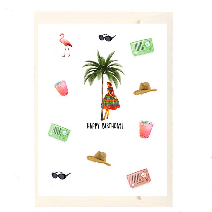 Happy Birthday! Woman and Palm Tree for wholesale by Paperlove Boutique