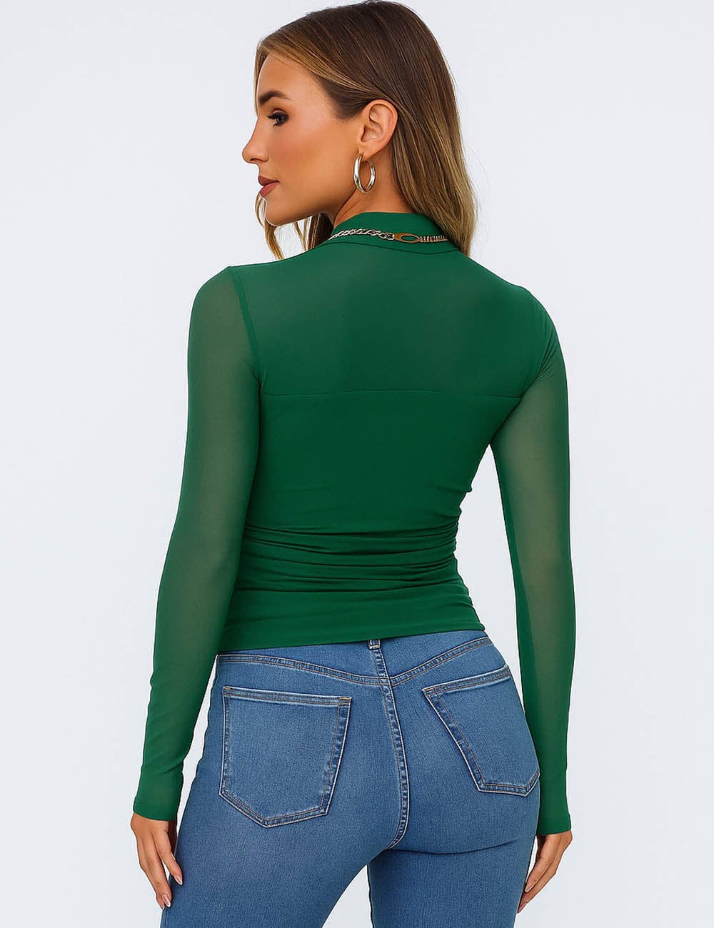 Sweetkama - Wholesale Knit Top - Women's - Ladies See Sheer Mock Neck Long Sleeves Mesh Top2