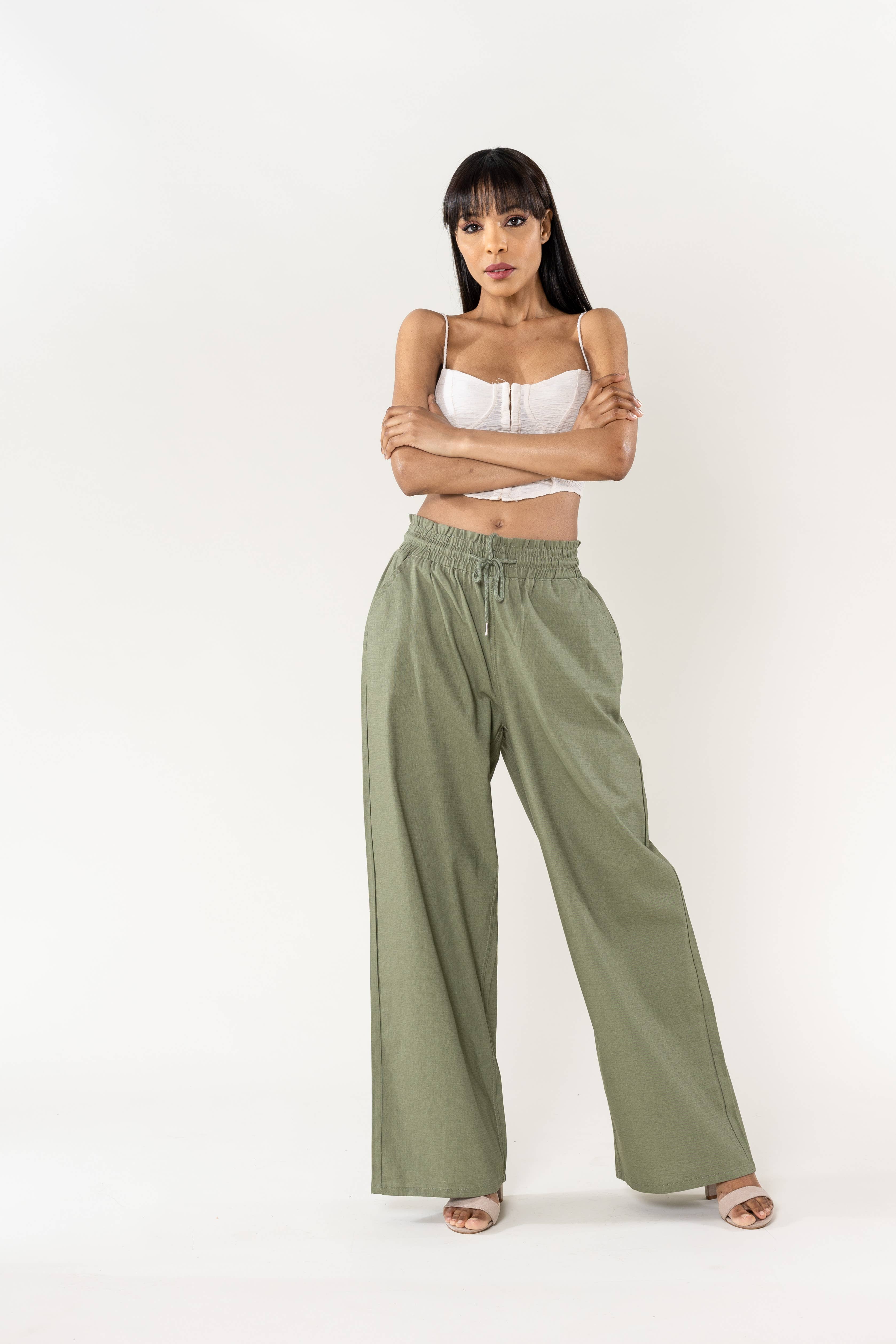 Nina Carter - Wholesale Pants - Women's - Nina Carter linen-style pants with elastic waistband A0014