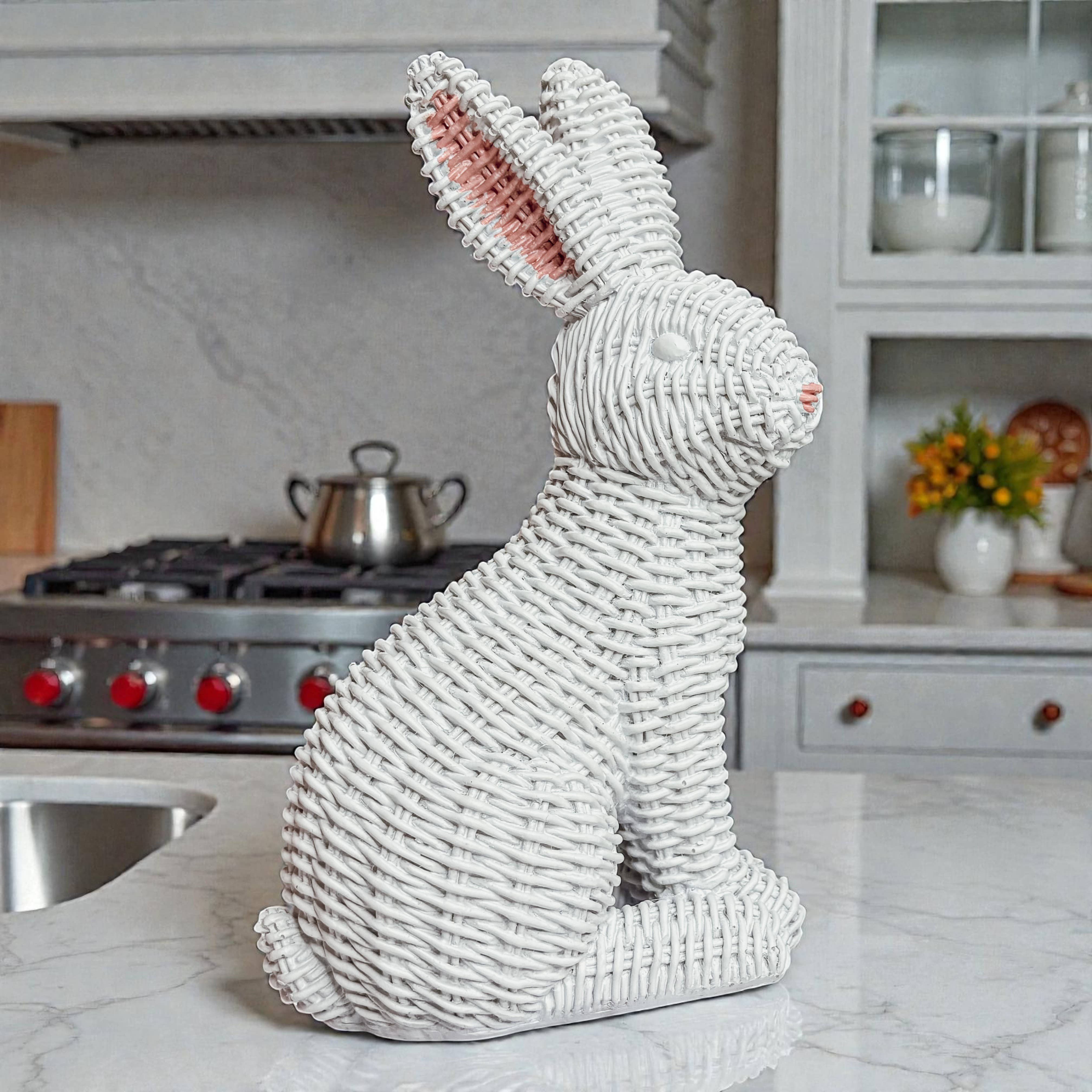 Gia Roma - Wholesale Sculpture - Easter Farmhouse Home Decor, Resin Bunny Figurine Rattan 14