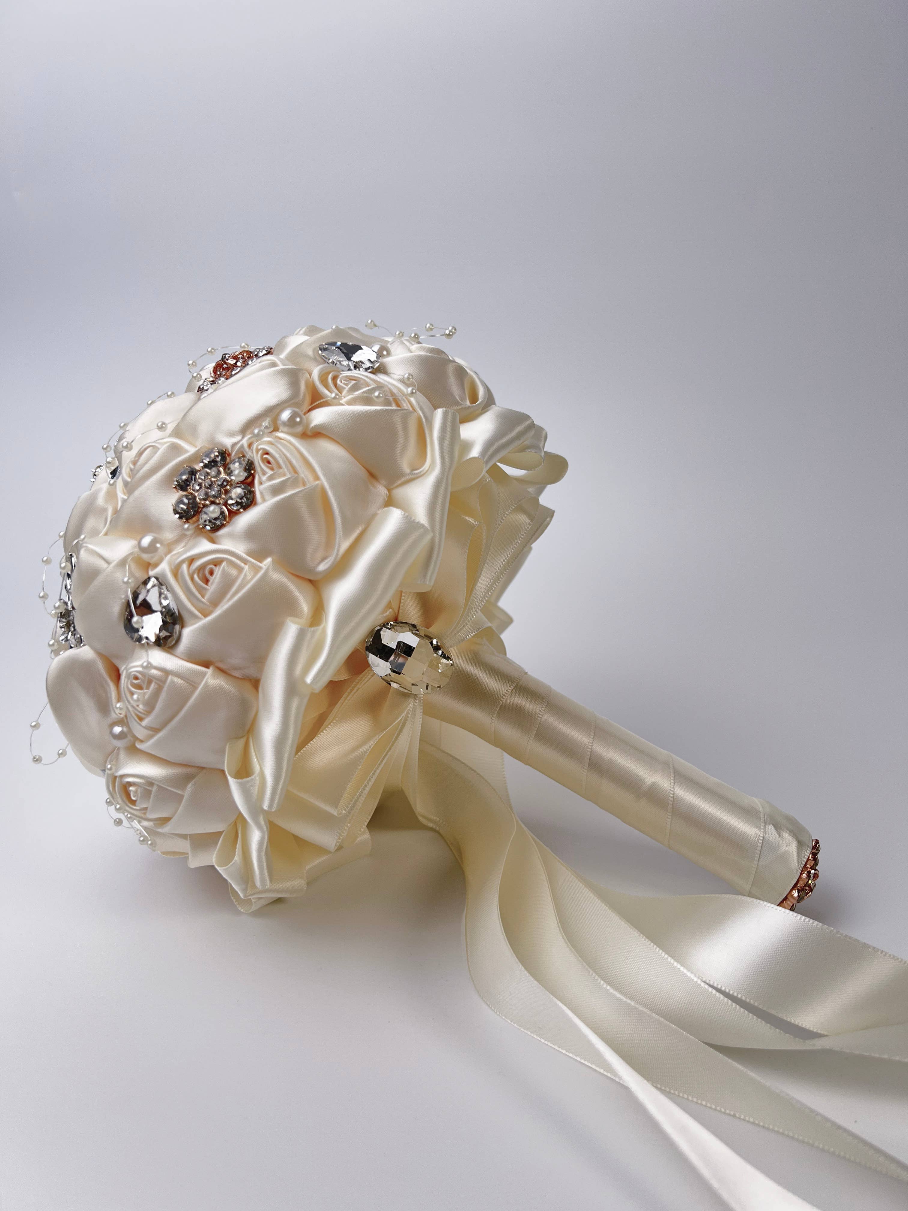 Floris Linens - Wholesale Artificial Flowers - Rhinestone Pearl Bridal Brooch Rose Bouquet for Wedding6