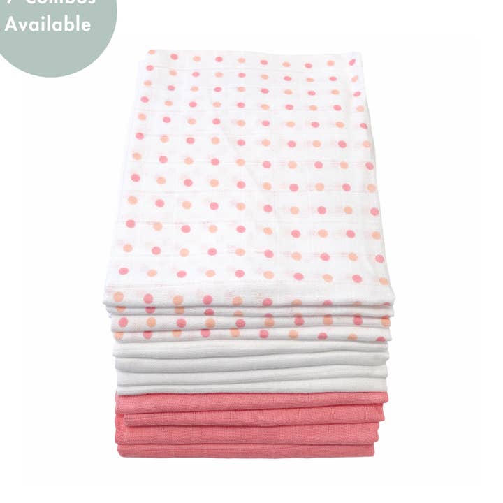 MuslinZ 12pk Cotton Muslin Squares - Spot Combo for wholesale by Muslinz - MerryGoRoundUK Ltd