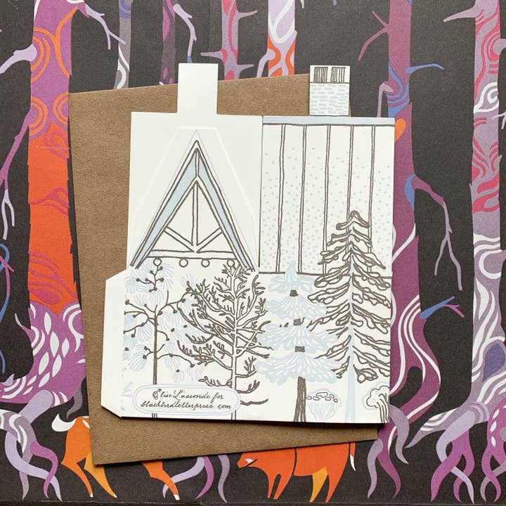 Blackbird Letterpress – wholesale Season’s Greetings card – 3D Warmest Greetings house holiday card2