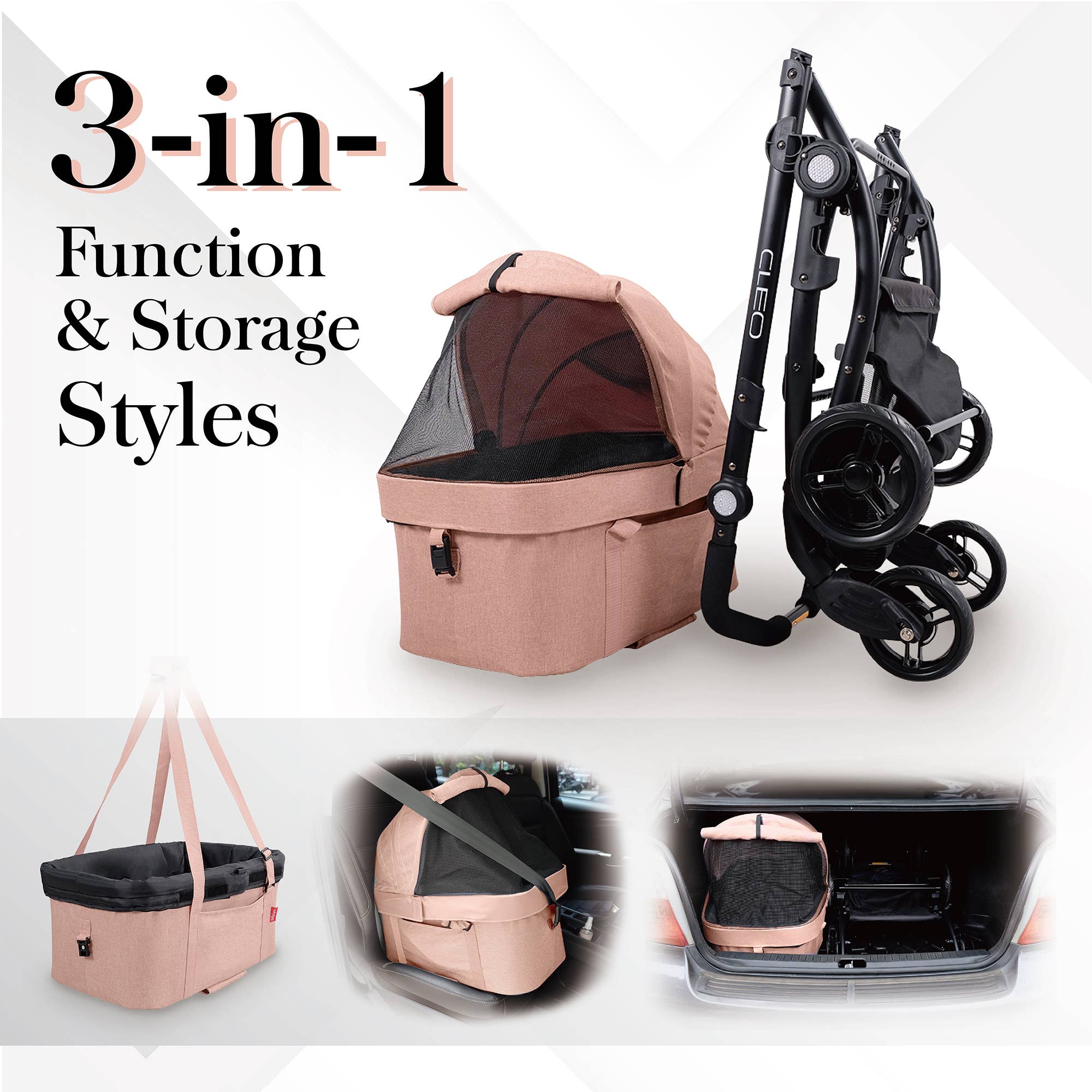 Ibiyaya - Wholesale Pet Carrier - Cat/Dog - CLEO Travel System Pet Stroller Medium Luxury Pram3