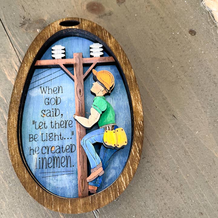 OBX Prep - Wholesale Ornament - Lineman Hand Painted Wood Christmas Tree OrnamentÂ