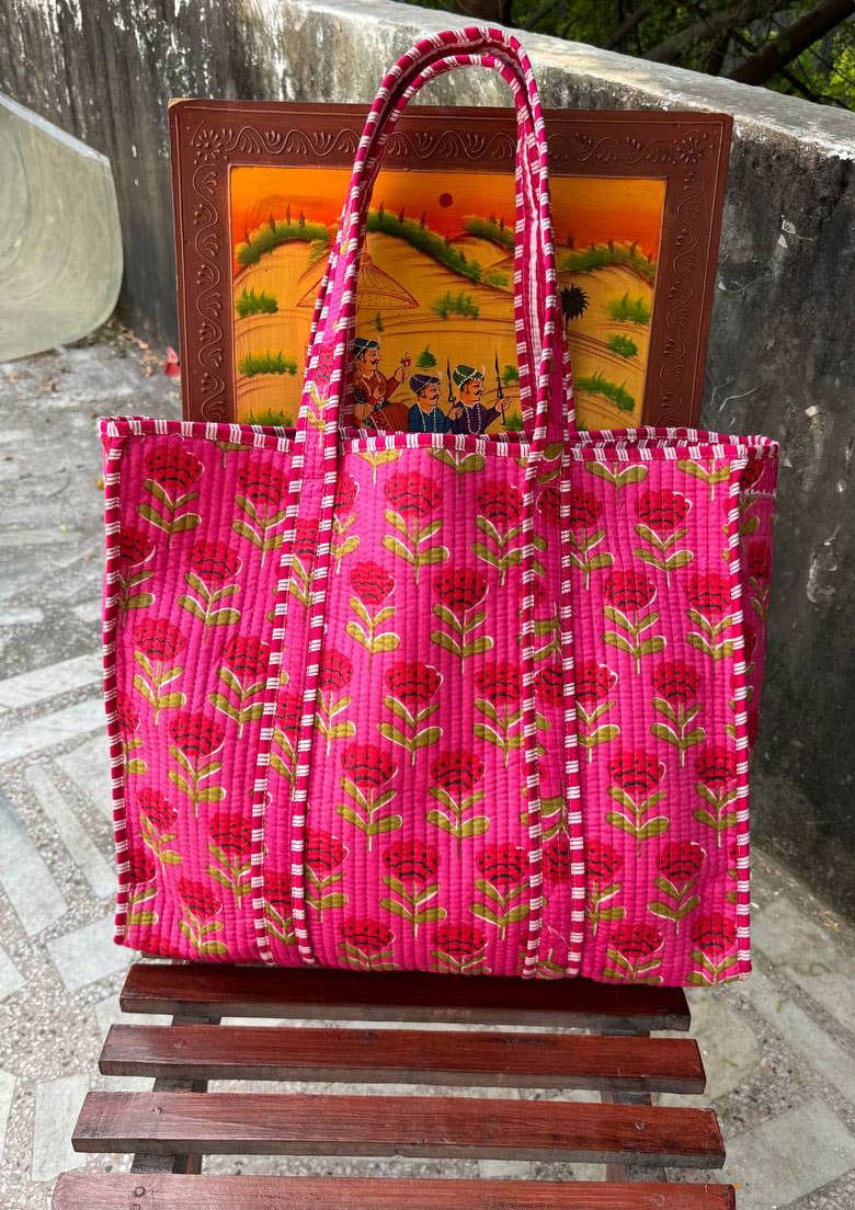 Bhawana Handicrafts - Wholesale Tote Bag - Women's - Pink Quilted Indian Cotton Bag Beautiful Printed Women Bags1