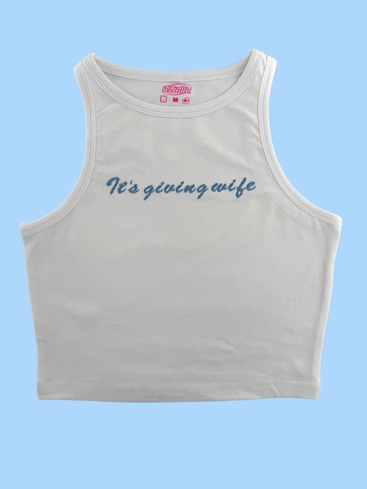 It's Giving Wife Embroidered Tank Top or Baby Tee for wholesale by Totally Iced Out