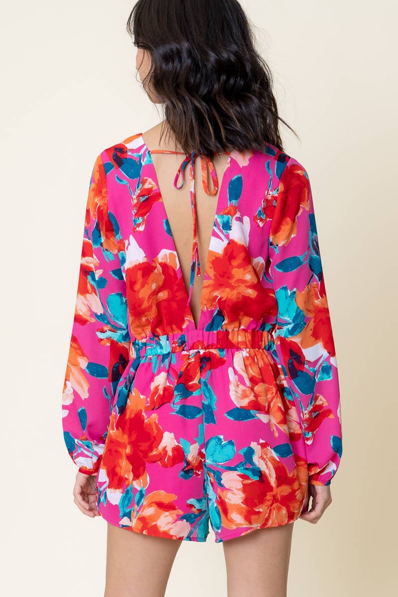 MAGENTA Combishort dos ouvert à imprimé floral et manches longues en vente sur Faire3