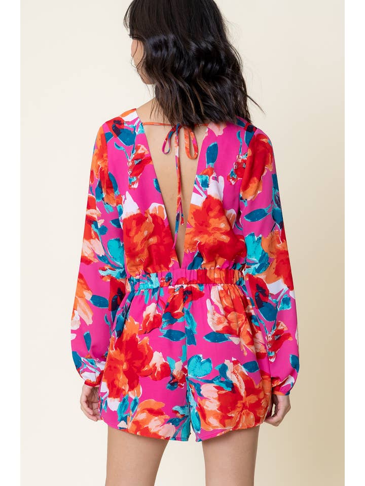 MAGENTA Combishort dos ouvert à imprimé floral et manches longues en vente sur Faire3