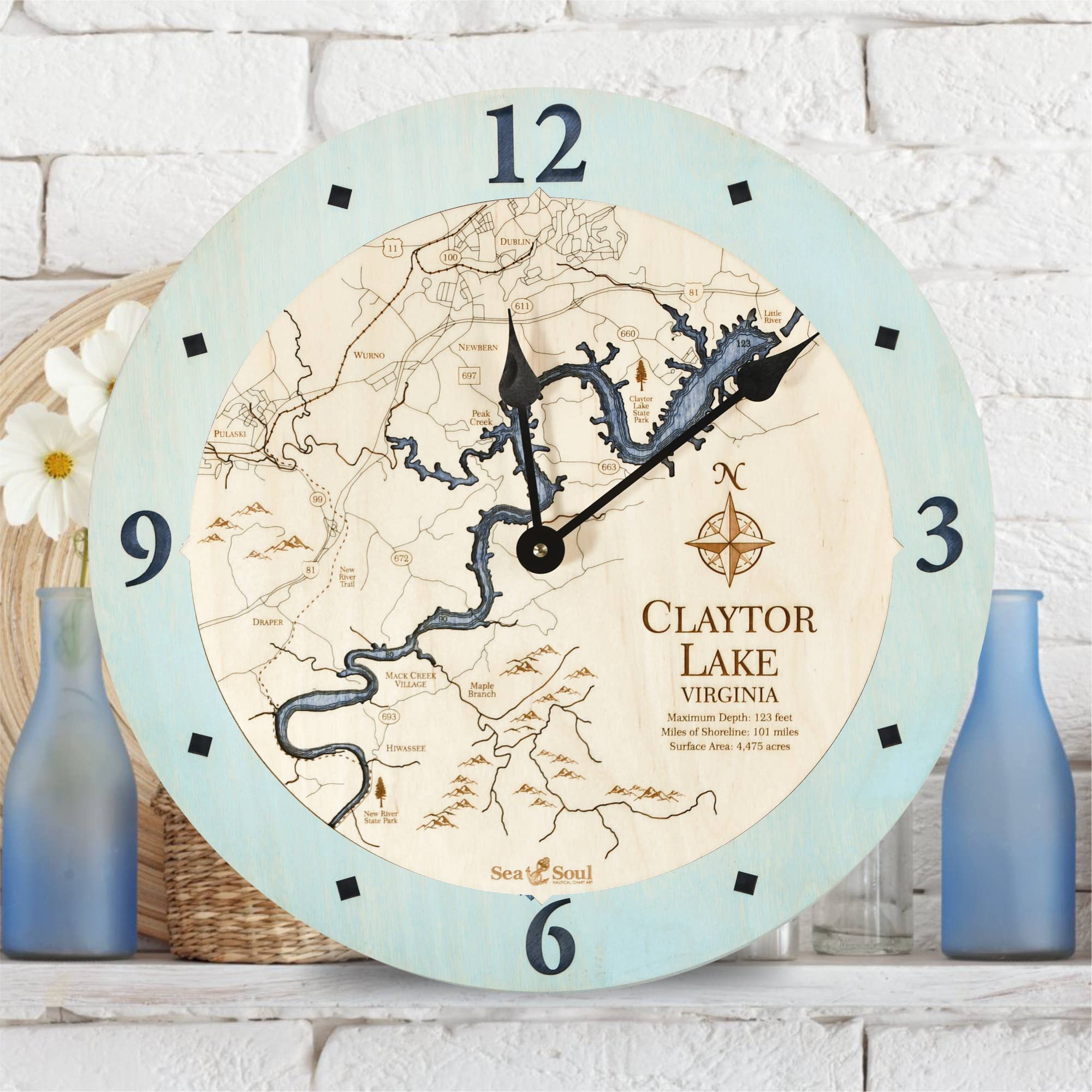 Sea & Soul Nautical Chart Art - Wholesale Wall Clock - Claytor Lake Virginia Nautical Map Wood Wall Clock - 2 Level3