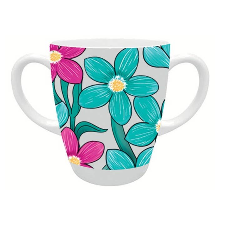 Two Handled Mug - Teal Cerise Floral for wholesale by Rosa Lifestyle