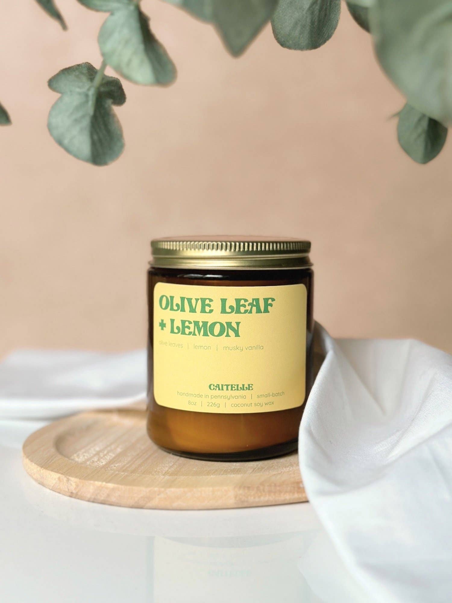 Caitelle - Wholesale Jar/Filled Candle - Olive Leaf + Lemon Coconut Soy Wax Candle
