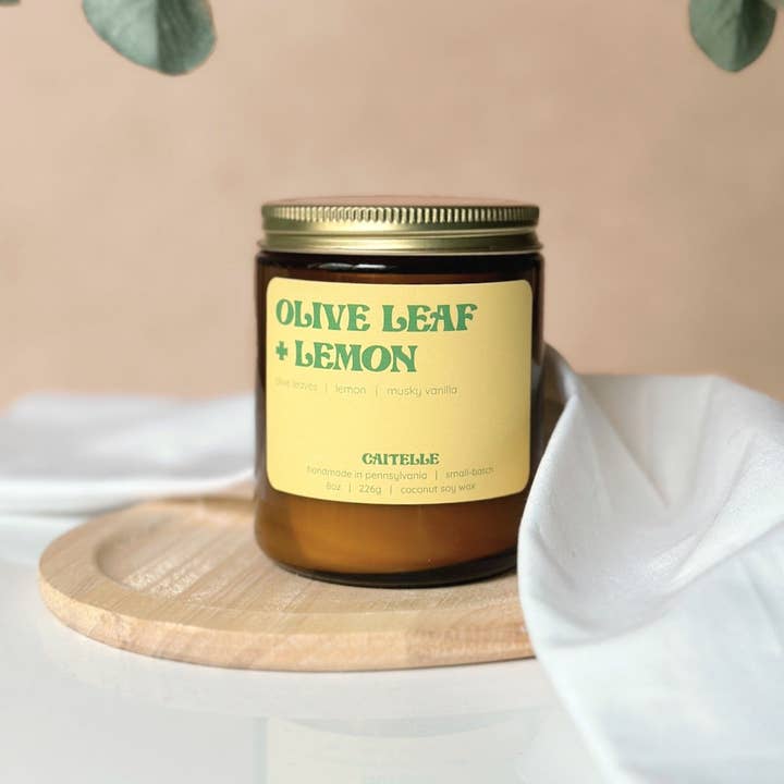 Caitelle - Wholesale Jar/Filled Candle - Olive Leaf + Lemon Coconut Soy Wax Candle0