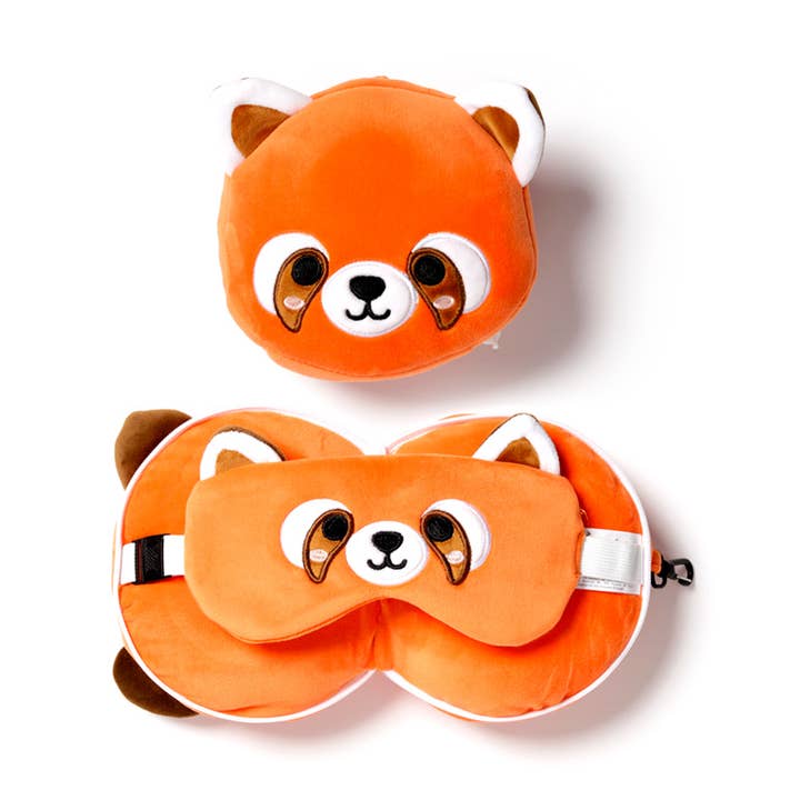 Relaxeazzz röd Panda runda plysch resor kudde & ögonmask för wholesale av Puckator Ltd