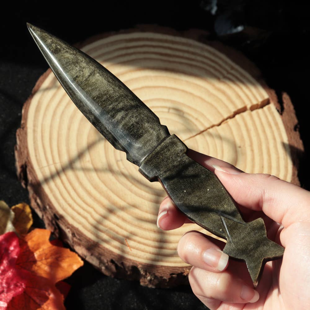 Natures Artifacts Inc - Wholesale Kitchen/Utility Knife - Golden Sheen Obsidian Knife with Star Handle 7