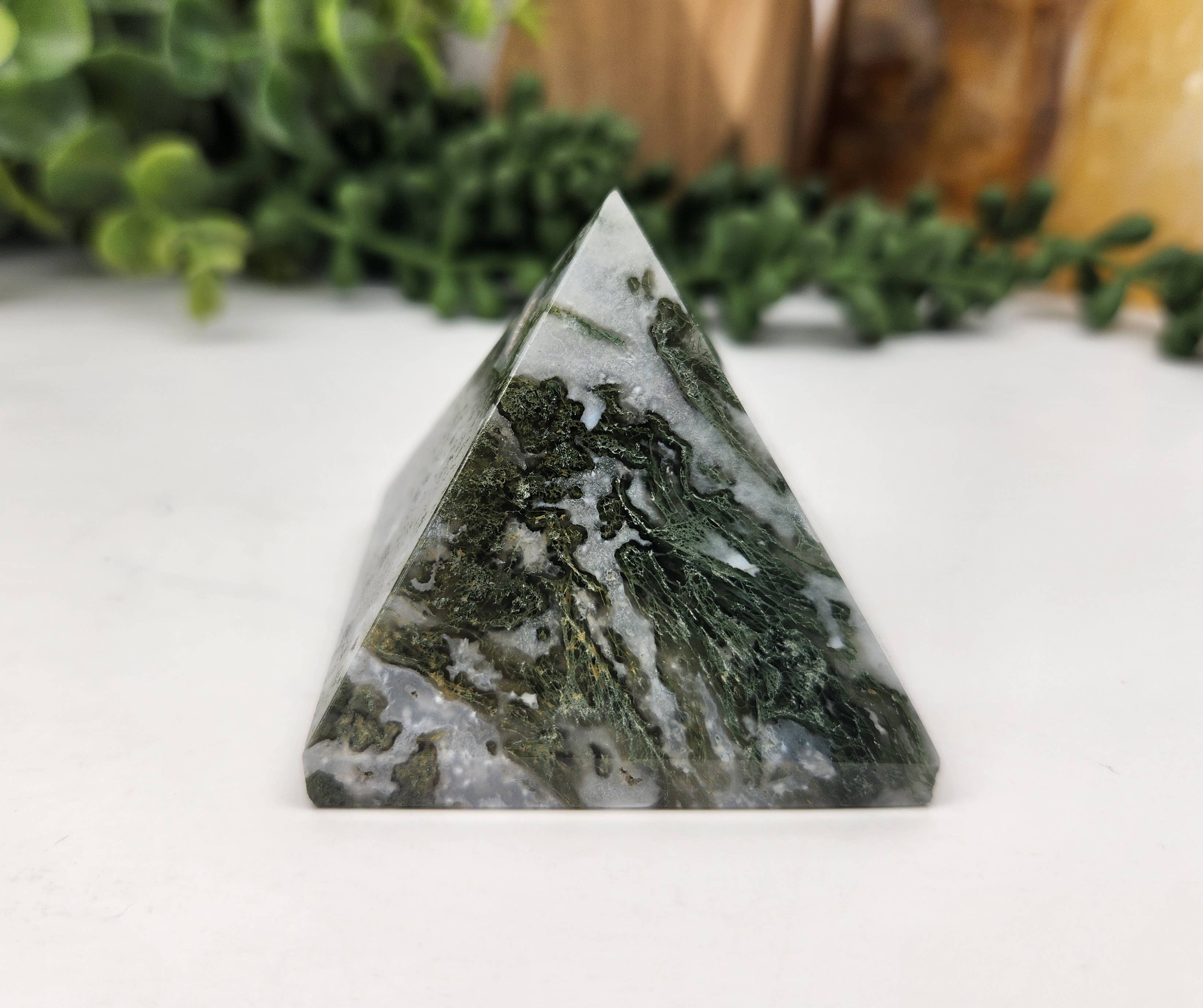 Meraki Gemstones - Wholesale Spiritual Stone/Crystal - Moss Agate Polished Semi-Precious Gemstone Pyramid -5cm1